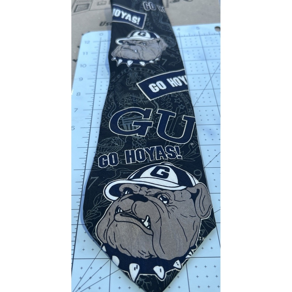 Vintage Ralph Marlin Georgetown Hoyas Necktie GU Jack Bulldog Graphic 90s Tie